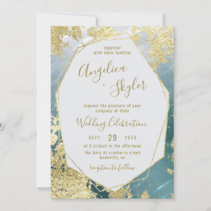 Invitation Aqua & Gold Foil Géométrique Gem Terrarium Mariage