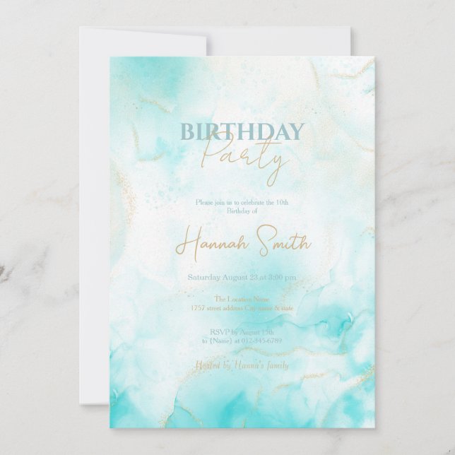 Invitation Aqua Gold moderne Encre d'alcool Art Aquarelle Océ (Devant)