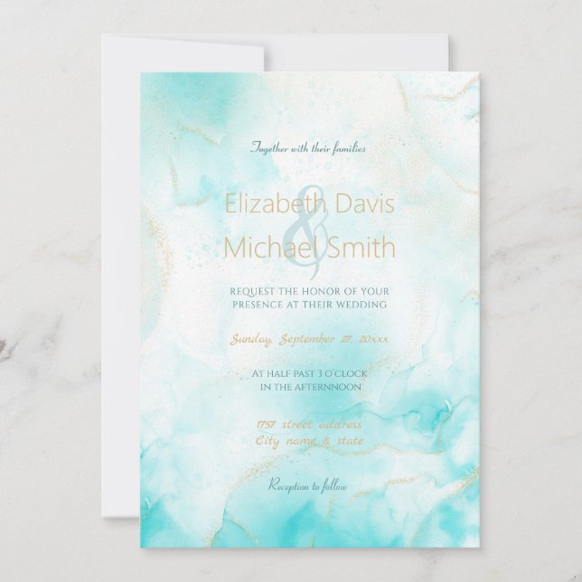 Invitation Aqua Gold moderne Encre d'alcool Art Aquarelle Océ (Devant)