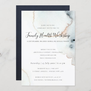 INVITATION AQUA GOLD WATERCOLOR BRUSH ATELIER ÉVÉNEMENT LOGO