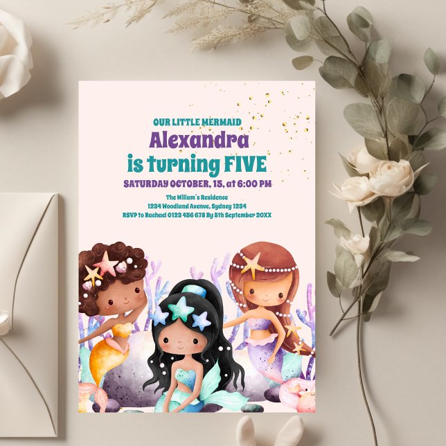 Invitation Aqua Green Gold Little Mermaid Anniversaire (Créateur téléchargé)