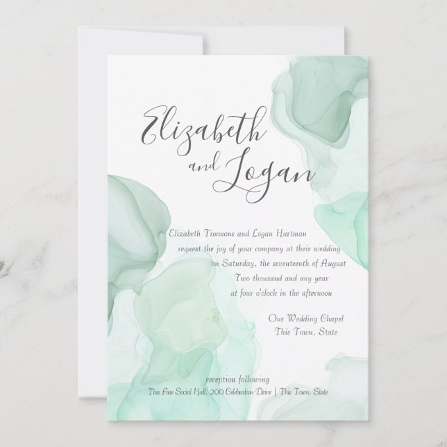 Invitation Aqua Green Watercolor Motion Mariage Abstrait (Devant)