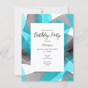 Invitation Aqua Grey Aquarelle noire Abstraite Brosse
