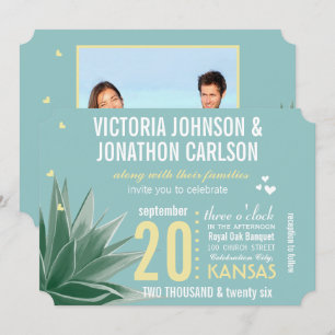 Invitation Aqua Jaune Mariage de typographie Succulente
