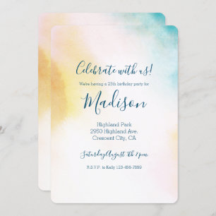 Invitation Aqua Jaune Or Blush Tie Dye Ombre