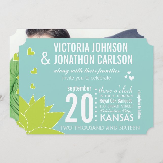 Invitation Aqua Lime Succulent ModerneTypographie Mariage (Devant / Derrière)