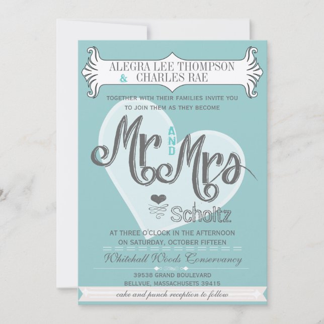 Invitation Aqua M. et Mme Mariages de typographie (Devant)