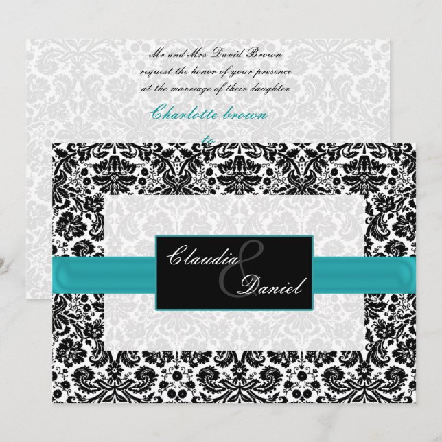 invitation aqua mariage damassé (Devant / Derrière)