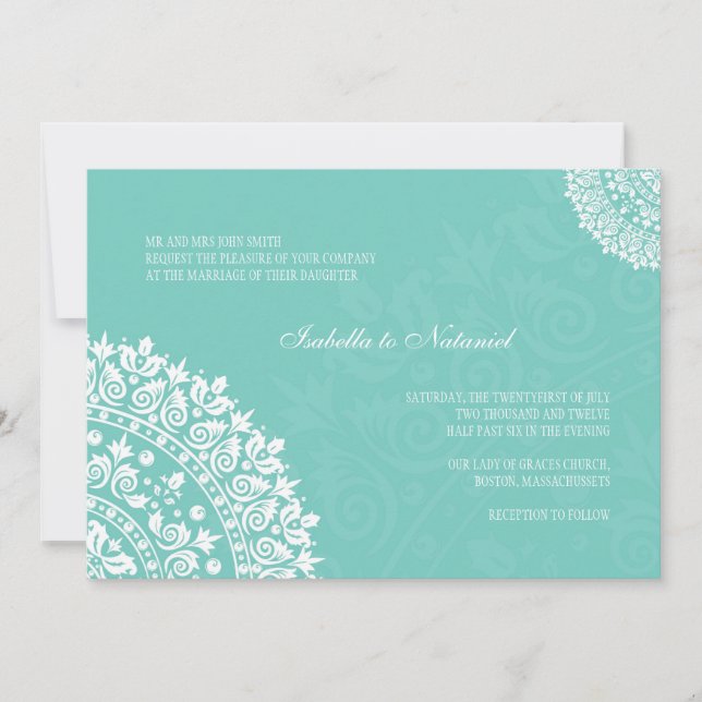 Invitation Aqua Mariage damassé (Devant)