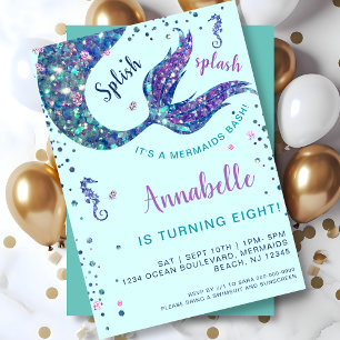 Invitation Aqua Mermaid Queue Sous La Mer Anniversaire