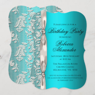 Invitation Aqua métallique et dentelle blanche Anniversaire