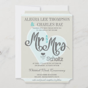 Invitation Aqua Mint M. et Mme Romantic Mariages