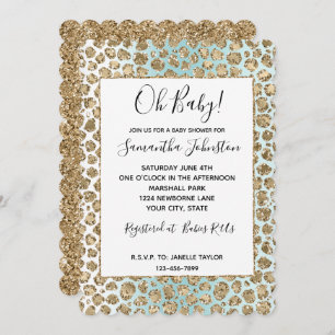 Invitation Aqua Mint White Gold Glam Parties scintillant Leop