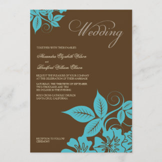 Invitation Aqua moderne/Faire-part de mariage floral Brown