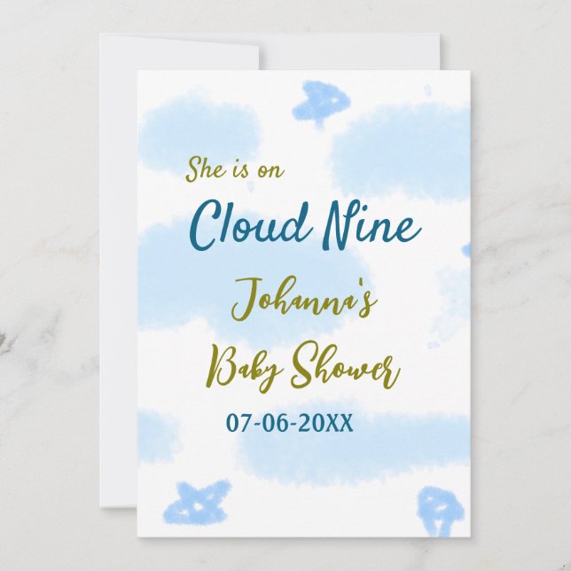 Invitation Aqua or elle est sur le nuage neuf baby showers nu (Devant)
