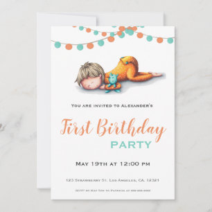 Invitation Aqua Orange Sleeping Boy Garland Premier anniversa