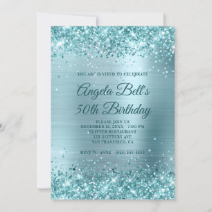 Invitation Aqua Parties scintillant Turquoise Pale Blue Foil 