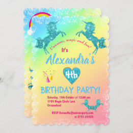 Invitation Aqua Parties scintillant Unicornes Anniversaire