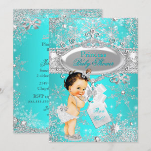 Invitation Aqua Princess Winter Wonderland Baby shower Brown