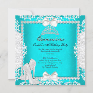 Invitation Aqua Quinceanera 15e Anniversaire fête talons haut