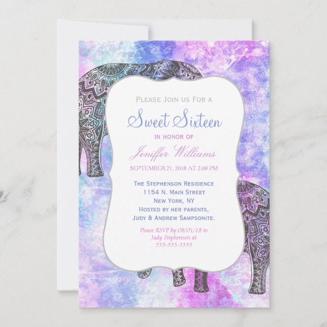 Invitation Aqua rose Black Elephant Bright Tribal             (Devant)
