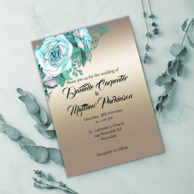 Invitation Aqua Rose Elegance sur Mariage Gold (Créateur téléchargé)