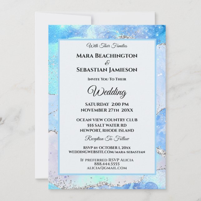 Invitation *~* AQUA RSVP Website AGATE Stars AR13 Mariage (Devant)
