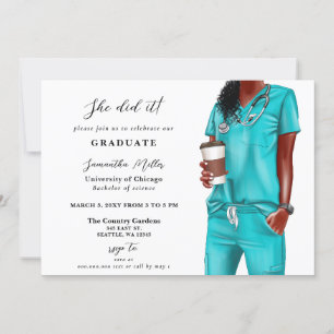 Invitation Aqua Scrubs Nurse Photo Elle L'A Fait Diplôme