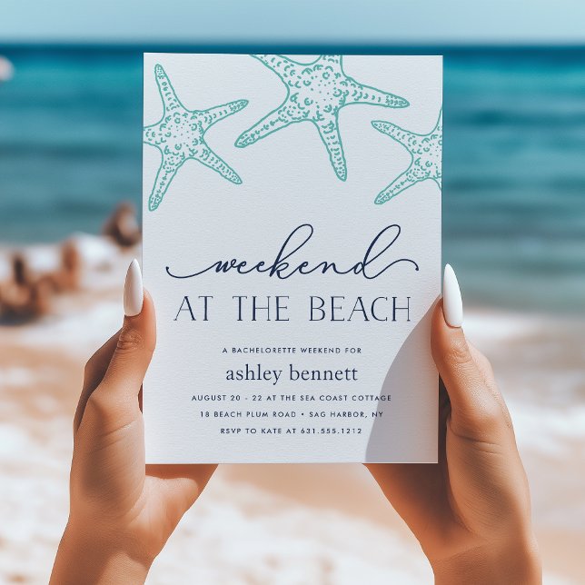 Invitation Aqua Starfish | Week-end à l'invitation de plage (Créateur téléchargé)
