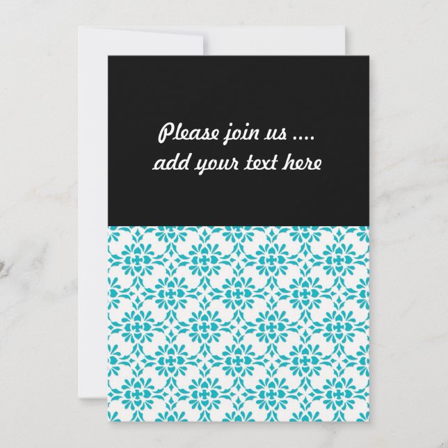 Invitation Aqua sur blanc Damask Style Motif (Devant)