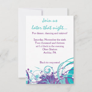 Invitation AQUA SWIRLS & STARS Bat mitzvah Party Card