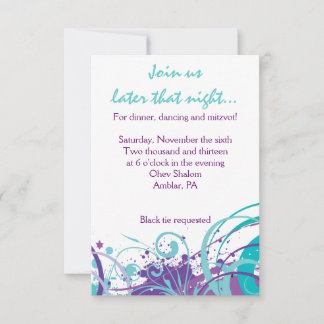 Invitation AQUA SWIRLS & STARS Bat mitzvah Party Card