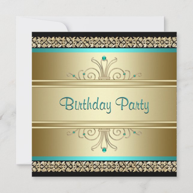 Invitation Aqua Turquoise Blue et Gold fête d'anniversaire (Devant)