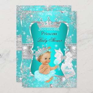 Invitation Aqua Turquoise Blue Princess Baby shower Blonde Gi