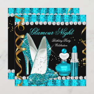 Invitation Aqua turquoise Glamour Night Gold Noir