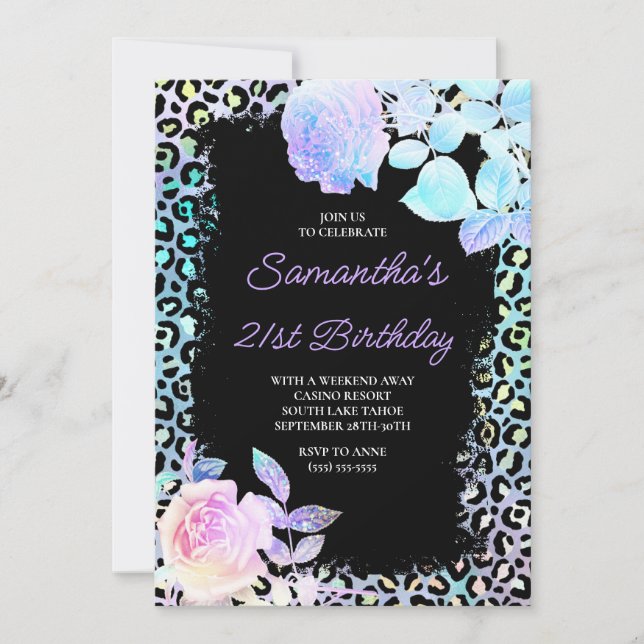 Invitation Aqua Turquoise Iridescente Leopard 21e anniversair (Devant)