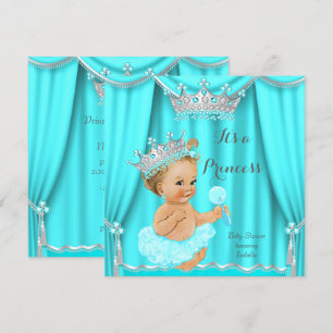 Invitation Aqua Turquoise Princess Baby shower Silver Blonde