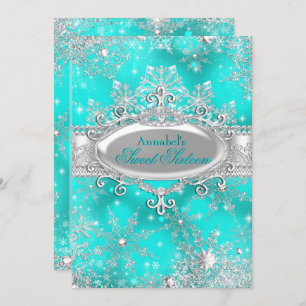 Invitation Aqua Turquoise Princess Winter Wonderland Sweet 16