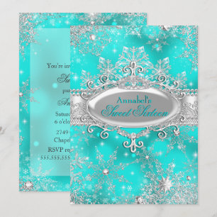 Invitation Aqua Turquoise Princesse Pays des Merveilles d'Hiv