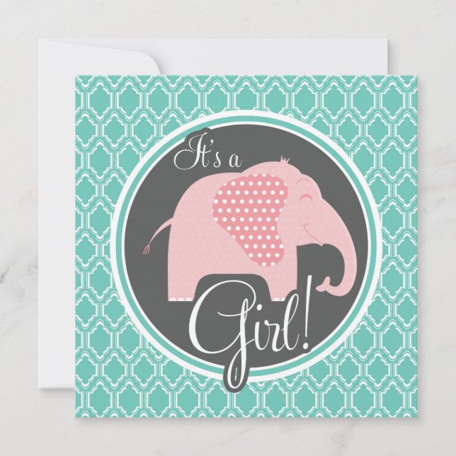Invitation Aqua Turquoise Retro Baby Girl Eléphant Douche (Devant)