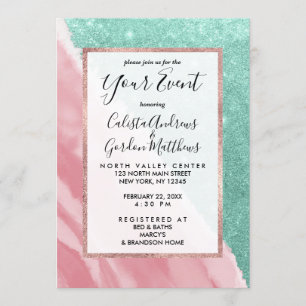Invitation Aqua Turquoise Rose Parties scintillant Watercolor