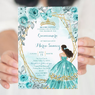 Invitation Aqua Turquoise Turquoise2 Rose et papillon Mis Qui