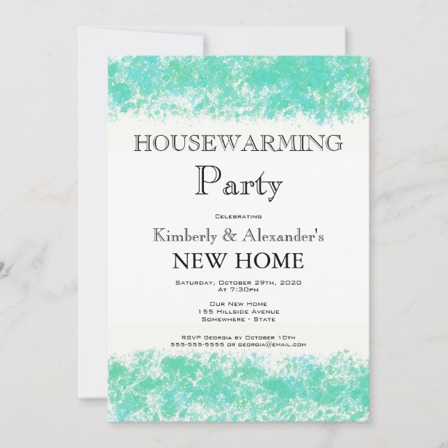 Invitation Aqua Turquoise Watercolor Houseécher Party Invitat (Devant)