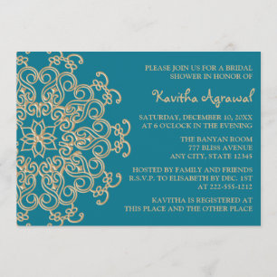 Invitation AQUAMARINE BLUE and Gold Indian Fête de l'mariée
