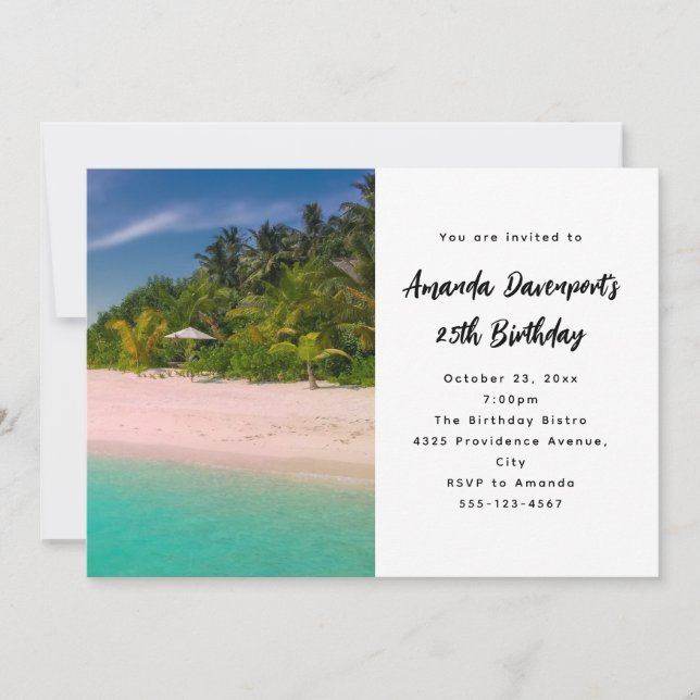 Invitation Aquamarine Ocean Tropical Beach Scenic Birthday (Devant)