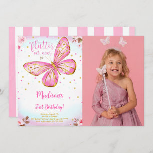 Invitation Aquarelle 1er anniversaire Papillon Photo Invitati