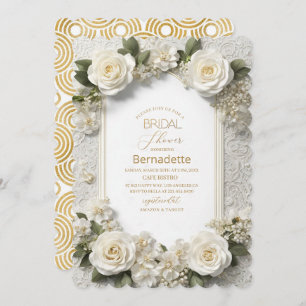 Invitation Aquarelle 3D fleurs blanches or Fête des mariées