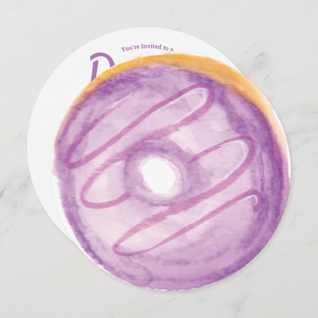 Invitation Aquarelle 3D Purple Donut Parsemer rond (Devant / Derrière)