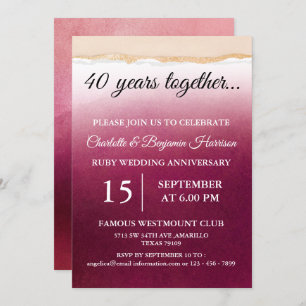 Invitation Aquarelle 40e anniversaire du Mariage de Ruby