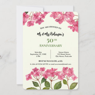 Invitation Aquarelle 50e Anniversaire Rose Hydrangea Lacecap